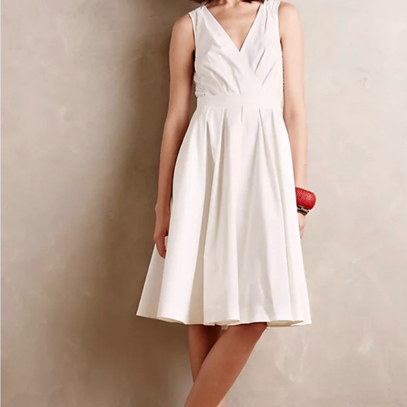 Anthropologie Colette Dinnigan White Pleated Trellis Dress Pockets Midi Size 2 - Picture 3 of 11